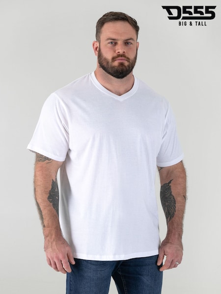 D555 White Signature Premium Weight Combed Cotton V-Neck T-Shirt (Y36531) | £18