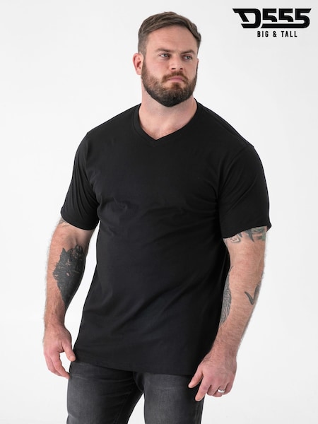 D555 Black Signature Premium Weight Combed Cotton V-Neck T-Shirt (Y36536) | £20