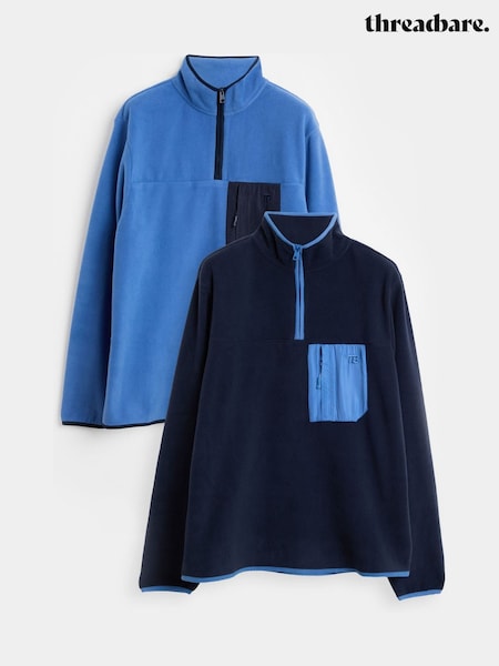 Threadbare Blue Microfleece Quarter Zip Sweatshirts 2 Pack (Y36541) | £34
