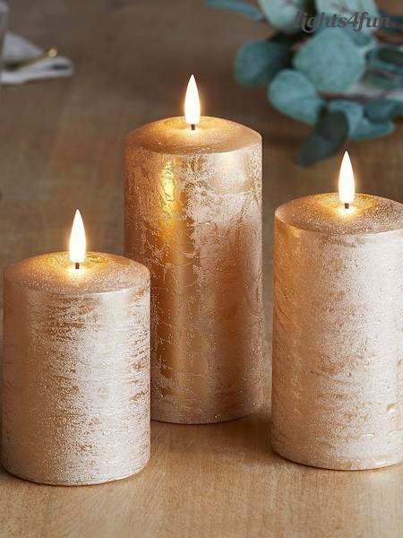 Lights4fun Truglow Copper Led Autumn Candle Trio