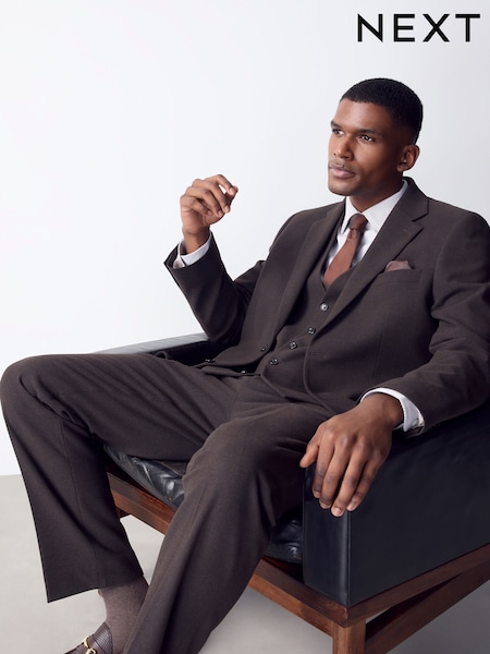 Brown - Tailored Fit Flannel Suit Jacket