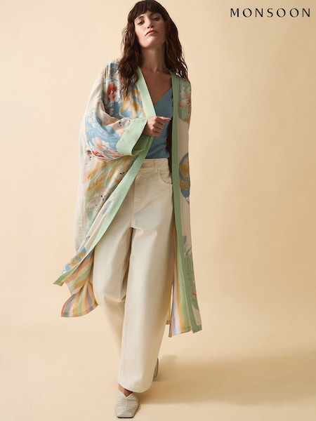 Monsoon Cream Clemence Amelie Floral Long Kimono (Y36913) | £170