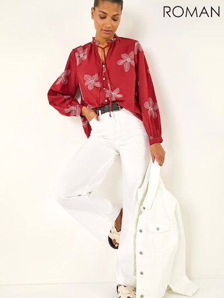 Roman Red Floral Embroidered Blouse (Y36962) | £42