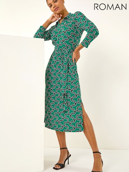 Roman Green Abstract Buttoned Shirt Dress (Y36964) | £52