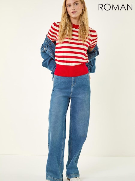Roman Red Stripe Pointelle Knit Top (Y36972) | £40