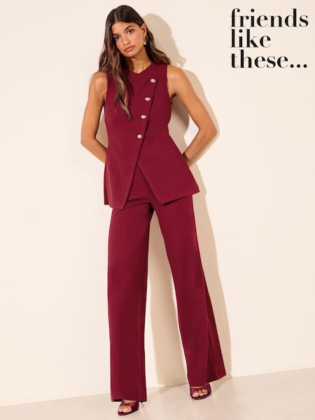 Berry Red - Friends Like These Asymmetric Waistcoat Scuba Jumpsuit