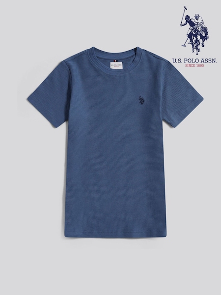 U.S. Polo Assn Blue Herringbone Texture T-Shirt (Y37044) | £25 - £42