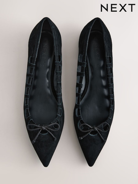 Black - Forever Comfort® Leather Point Toe Cutout Shoes