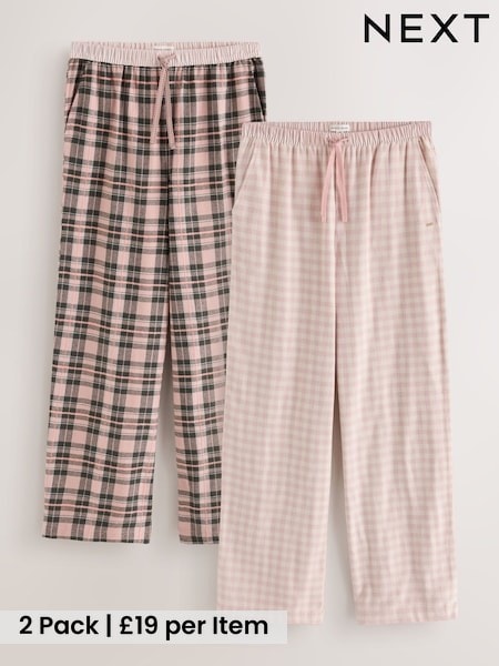 Pink/Green Gingham - Flannel Pyjama Bottoms 2 Pack