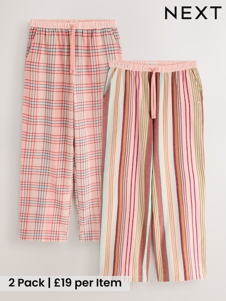 Pink Check/Stripe - Flannel Pyjama Bottoms 2 Pack