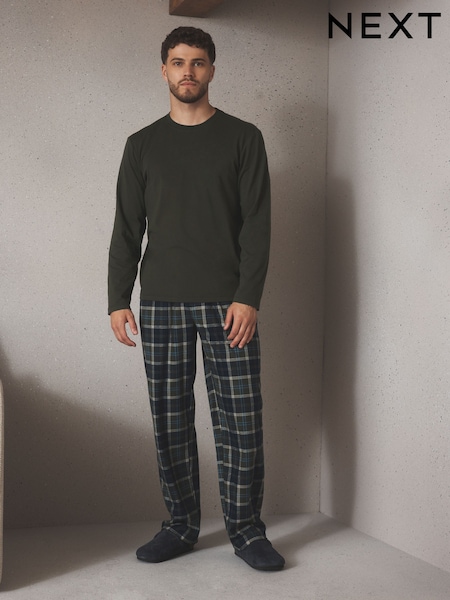 Green - Regular Cosy Check Long Sleeve Jersey Pyjamas Set