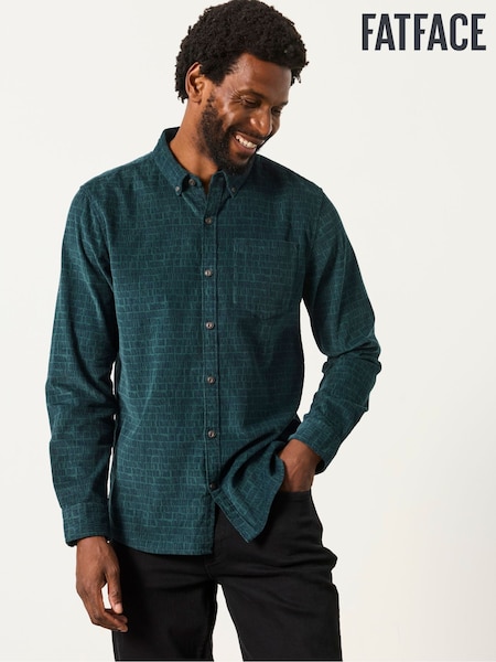 Teal - Regular Fatface Long Sleeve Cord Shirt