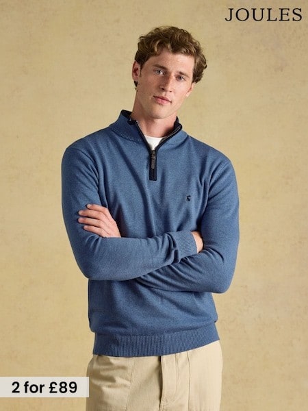 Blue - Regular Joules Hillside Quarter Zip Knitted Jumper