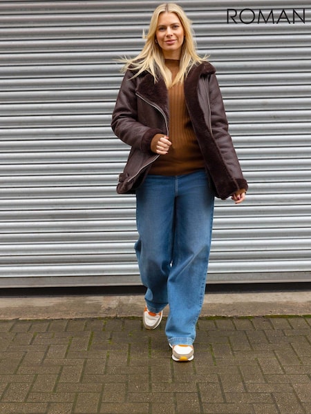 Roman Brown Ribbed Detail Knitted Jumper (Y37289) | £35