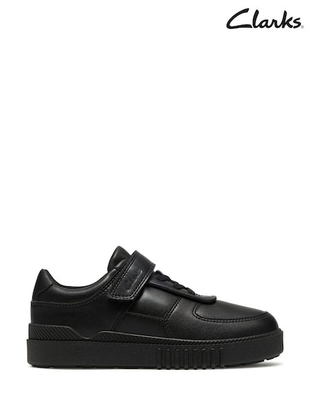Black - Clarks Younger Boys Black Somerset Flex Standard Fit Leather Trainers