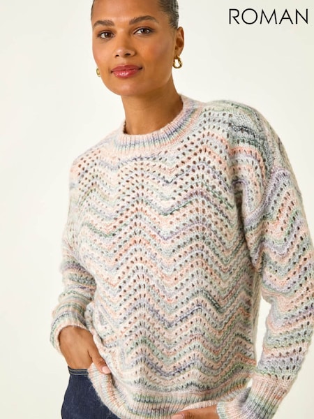 Roman Cream Zig Zag Pointelle Knit Jumper (Y37305) | £48