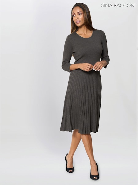 Gina Bacconi Grey Annabella Pleated Midi Dress (Y37475) | £160