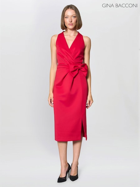 Gina Bacconi Red Elliana Bow Detail Midi Dress (Y37483) | £190