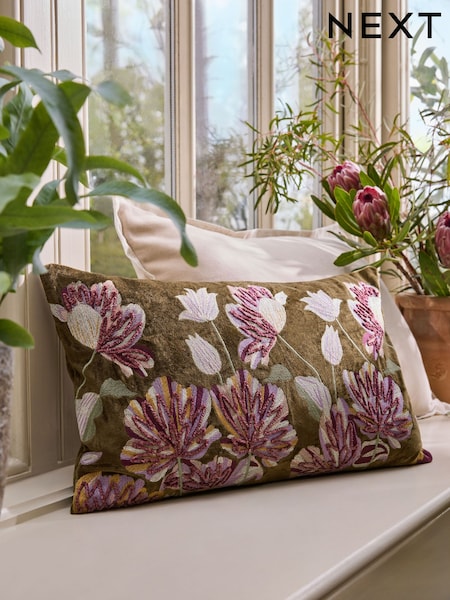 Kew Collection Embroidered Floral Oblong Cushion