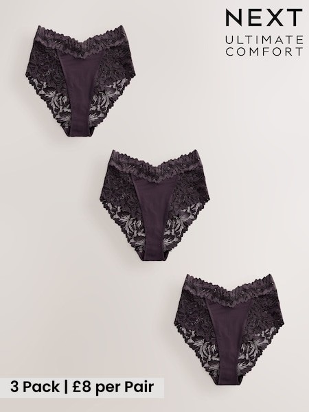 Chocolate Brown - Ultimate Comfort Lace Knickers 3 Pack