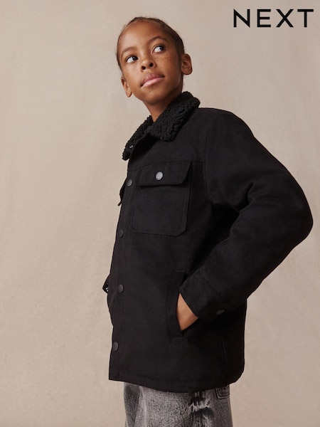 Black - Borg Lined Faux Suede Jacket (3-16yrs)