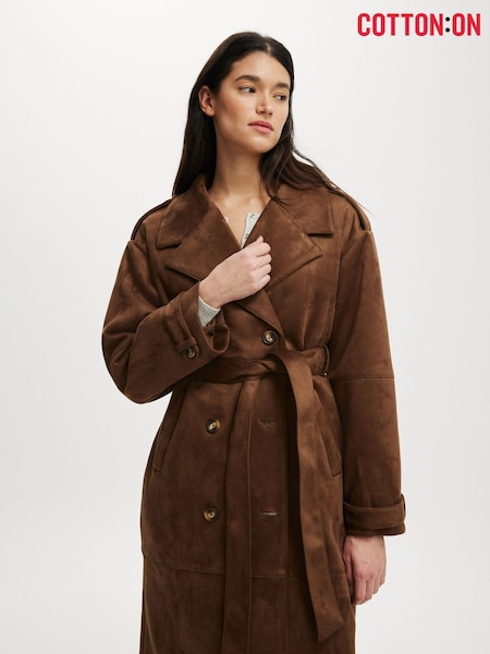 Cotton On Brown Faux Suede Trench Coat (Y37616) | £85