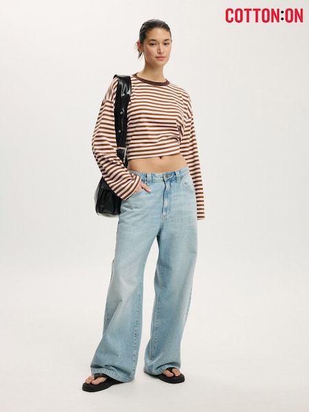 Cotton On Brown Oversized Boxy Long Sleeve T-Shirt (Y37624) | £22.50