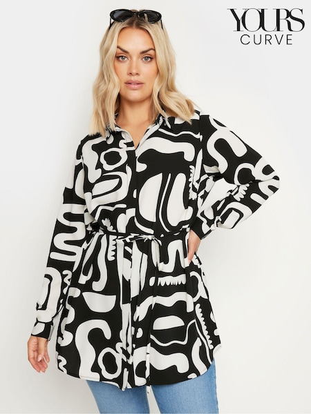 Yours Curve Black LIMITED COLLECTION  Abstract Print Longline Shirt (Y37625) | £29