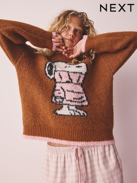 Rust Brown - Crew Knit Snoopy Jumper