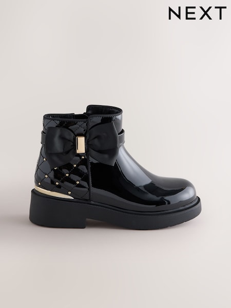 Black Patent - Ankle Bow Boots