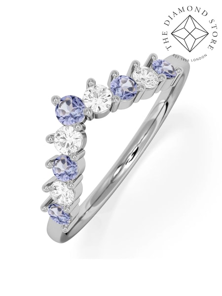 The Diamond Store Purple White Tanzanite and Lab Diamond Wishbone Ring in 9K Yellow Gold (Y37842) | £365