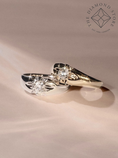 The Diamond Store White Lab Diamond Signet Ring 0.25ct Round Cut in 925 Silver (Y37843) | £169