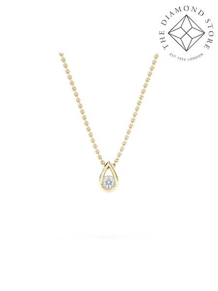 The Diamond Store 18K Gold Vermeil Teardrop 0.10ct Round Cut Lab Grown Solitaire Pendant Necklace (Y37851) | £103