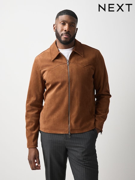Tan Brown - Regular Faux Suede Muscle Fit Jacket