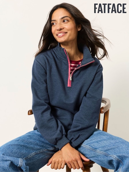 Navy - Fatface Textured Half Neck Sweatshirt