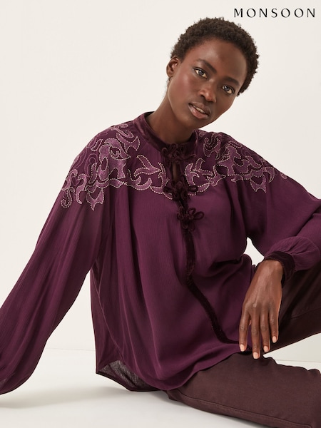 Monsoon Purple Mallory Embroidered Blouse (Y38029) | £65