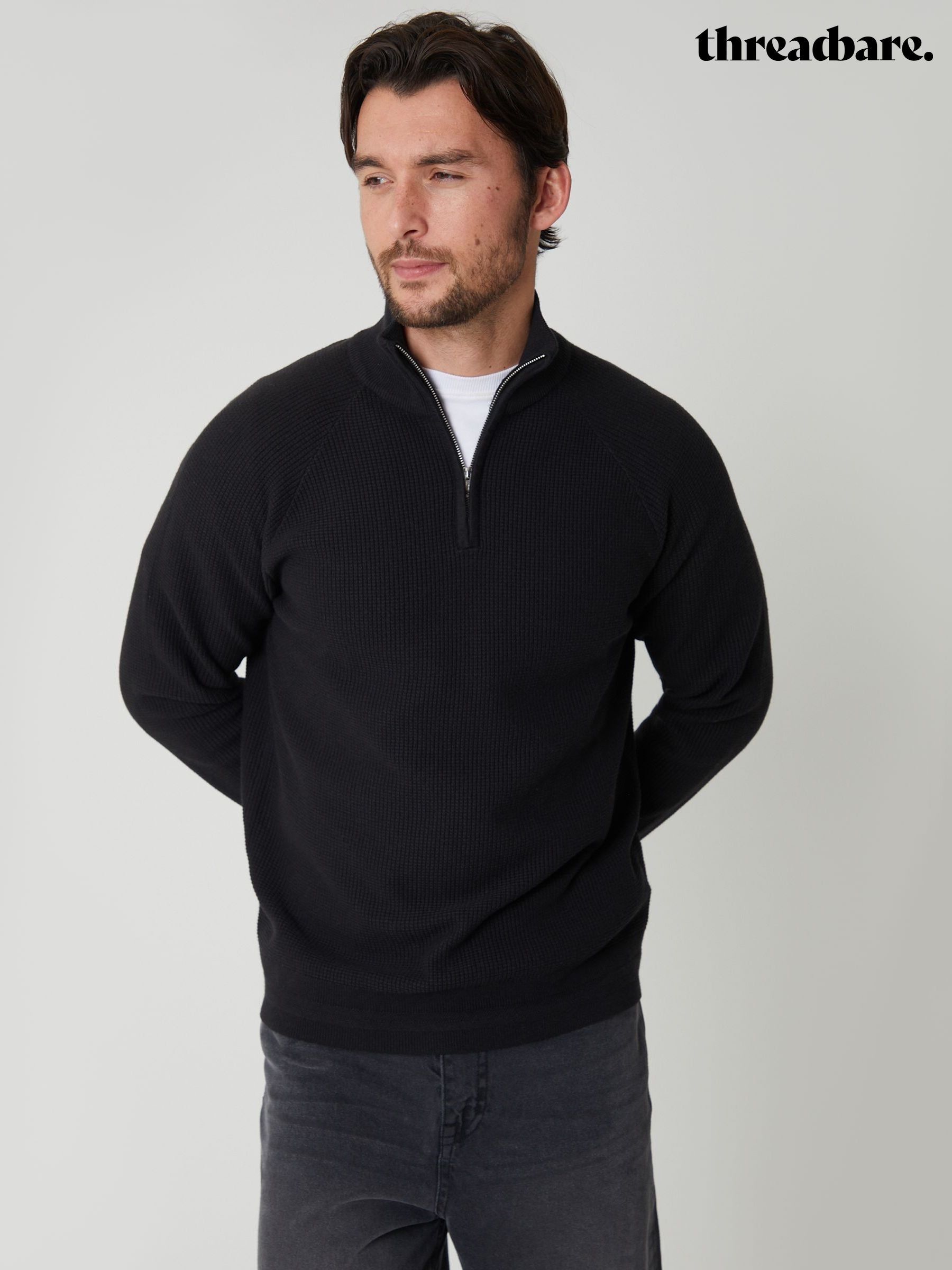 Mens Black Zip Neck Knitwear | Next Official Site