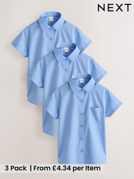 Blue - Short Sleeve School Shirts 3 Pack (3-18yrs)