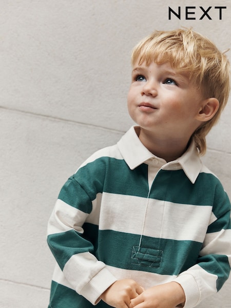 Green Stripe - Long Sleeve Rugby Polo Shirt (3mths-7yrs)