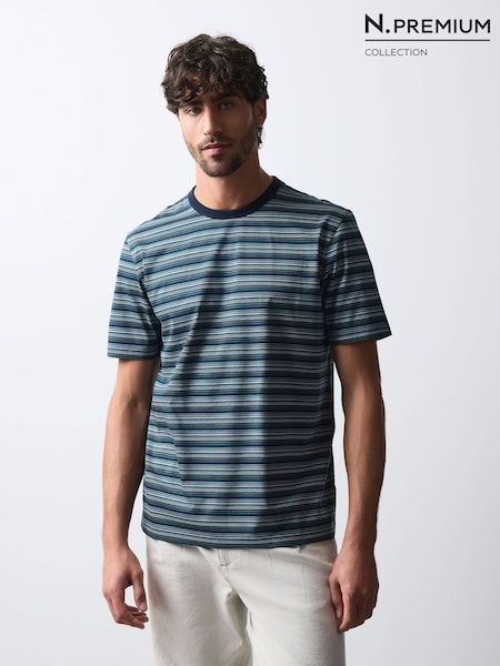 Blue - Regular N. Premium Horizontal Stripe Supima T-shirt