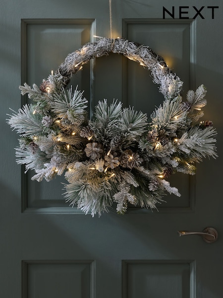 Artificial Light Up Snowy Christmas Wreath