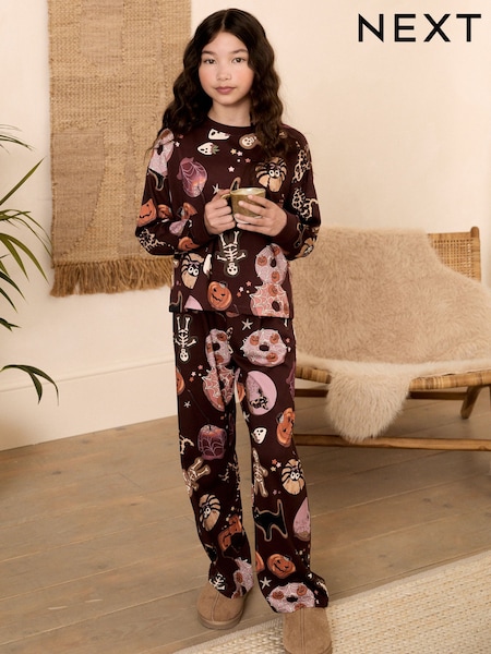 Burgundy Red - Halloween Wide Leg Pyjamas (3-16yrs)