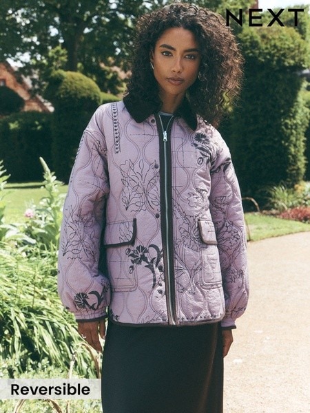 Pink/Brown - National Trust X Next Reversible Shower Resistant Quilted Jacket
