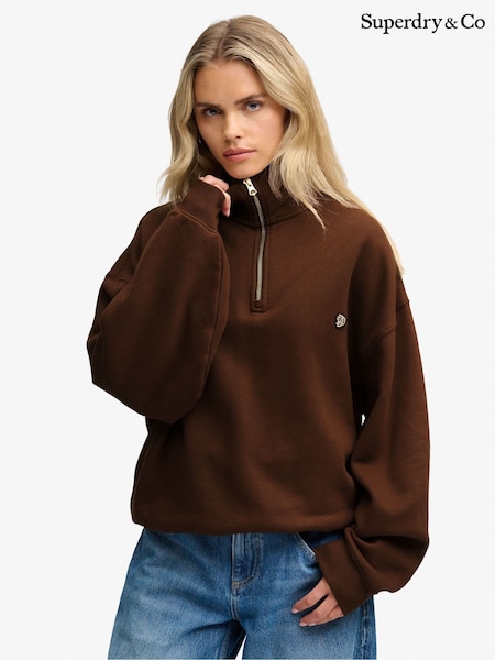Brown - Superdry Monogram Half Zip Sweat Top
