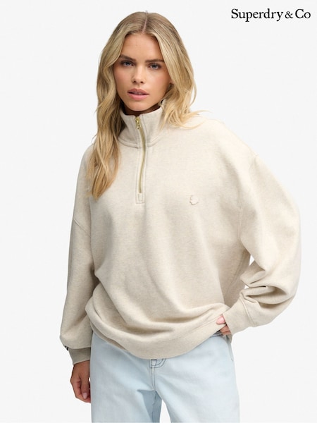 Cream - Superdry Monogram Half Zip Sweat Top