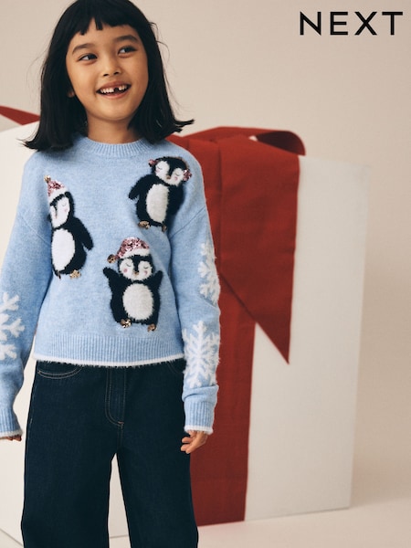 Penguin Blue - Christmas Jumper (3-16yrs)