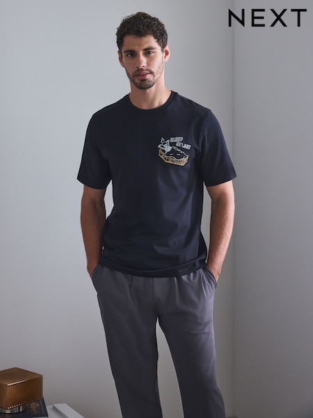 Black - Regular Halloween Jersey Pyjamas Set