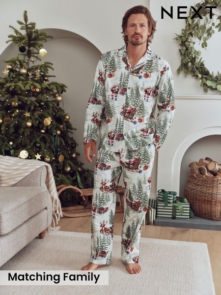 Ecru Santa - Button Through Set Family Matching Christmas Pyjamas Set