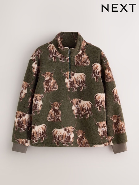 Green - Regular Family Matching Hamish The Highland Cow Borg Zip Neck Fleece