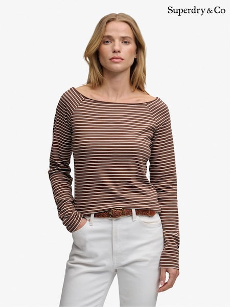 Brown Stripe - Superdry Bardot Off Shoulder Top